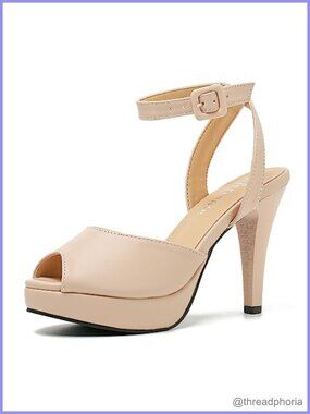 Platform High Heel Sandals Peep Toe Ankle Strap Slingback Matte PU Leather